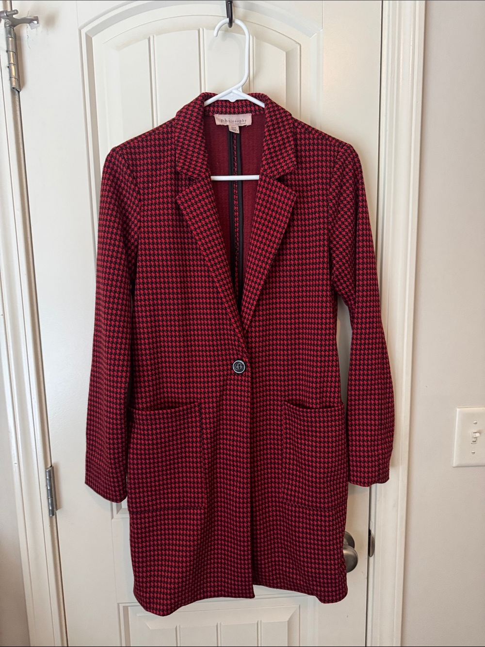 Philosophy Red Houndstooth Single-Button Blazer Coat